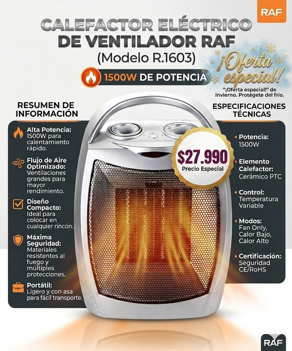 CALEFACTOR ELECTRICO DE VENTILADOR 1500W