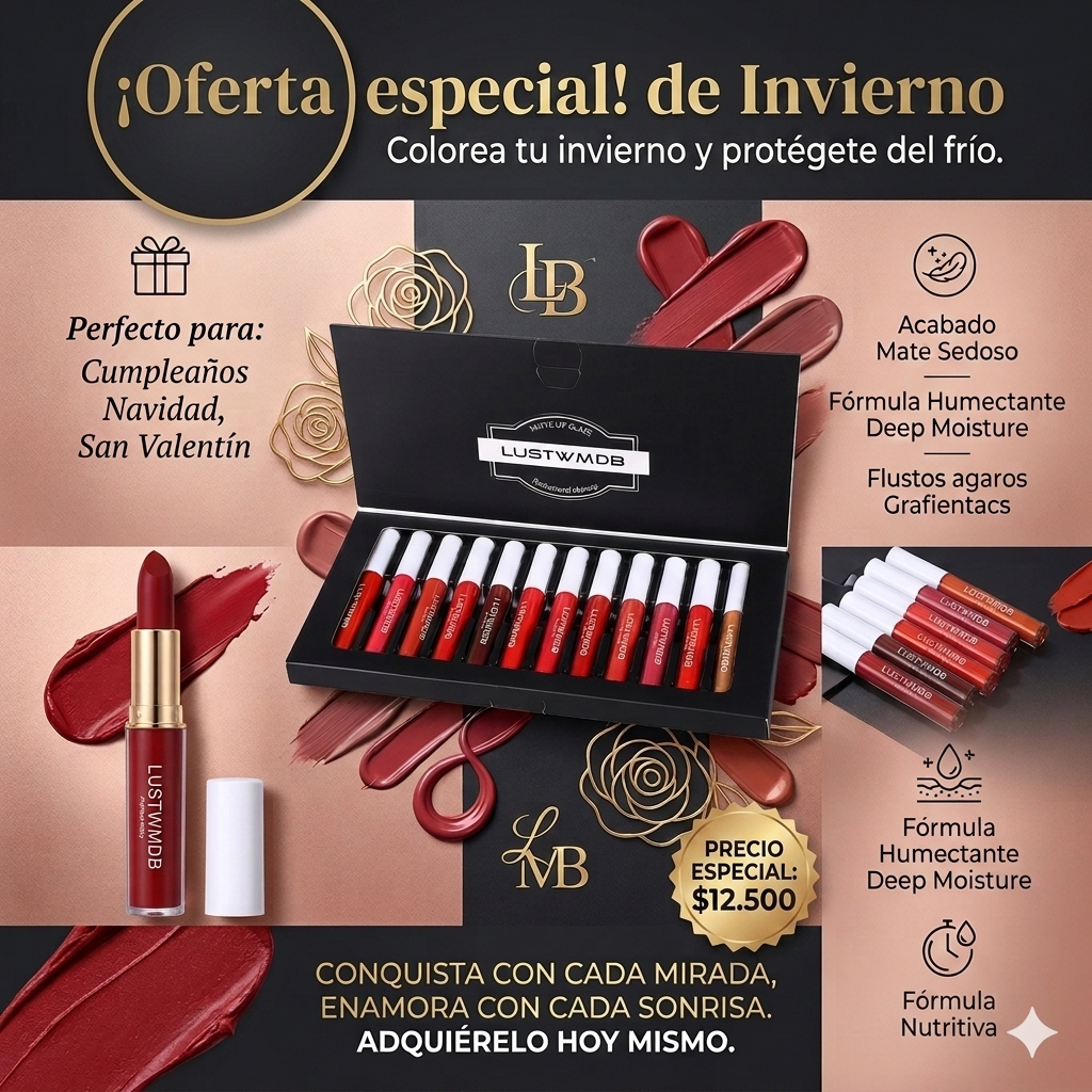 Set 12 PCS Labiales Mate Suave Hidratan