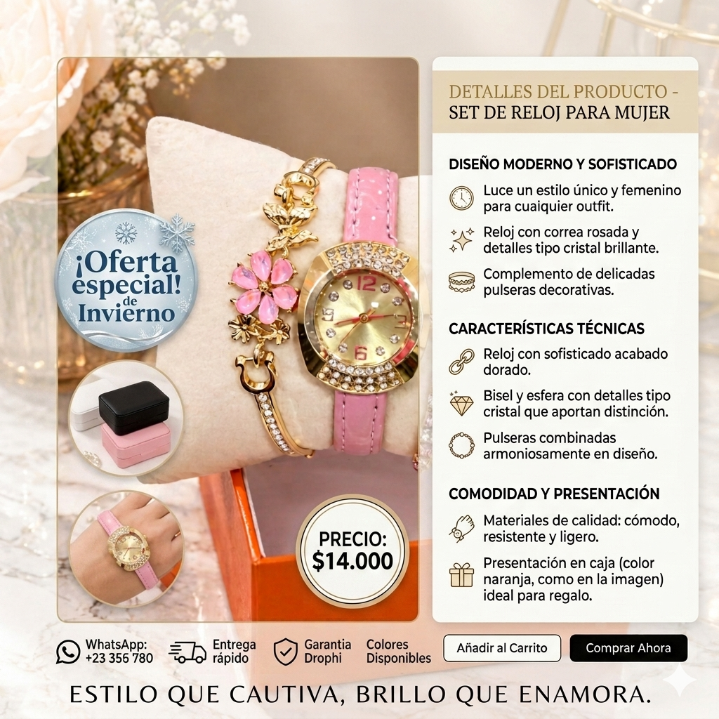 Set Reloj Mujer con Pulseras Elegantes
