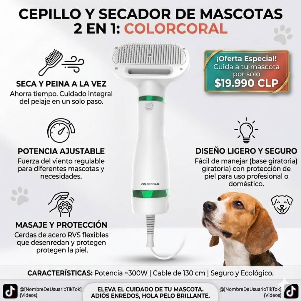 CEPILLO Y SECADOR DE MASCOTAS 2 EN 1